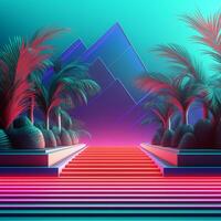 Glowing Tropical Themed 3D Abstract Background generative AI photo