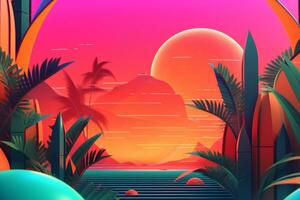 Glowing Tropical Themed 3D Abstract Background generative AI photo
