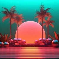 Glowing Tropical Themed 3D Abstract Background generative AI photo