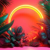 Glowing Tropical Themed 3D Abstract Background generative AI photo