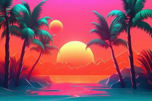 Glowing Tropical Themed 3D Abstract Background generative AI photo