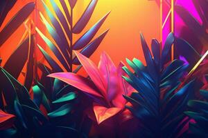 Glowing Tropical Themed 3D Abstract Background generative AI photo