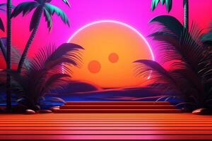 Glowing Tropical Themed 3D Abstract Background generative AI photo