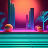 Glowing Tropical Themed 3D Abstract Background generative AI photo