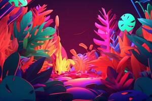 Glowing Tropical Themed 3D Abstract Background generative AI photo