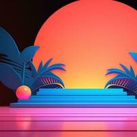 Glowing Tropical Themed 3D Abstract Background generative AI photo