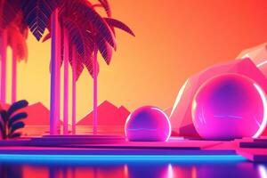 Glowing Tropical Themed 3D Abstract Background generative AI photo