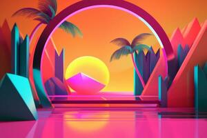 Glowing Tropical Themed 3D Abstract Background generative AI photo