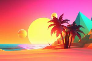 Glowing Tropical Themed 3D Abstract Background generative AI photo