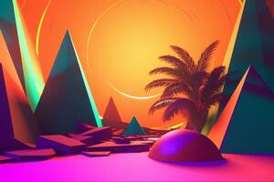 Glowing Tropical Themed 3D Abstract Background generative AI photo