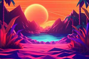 Glowing Tropical Themed 3D Abstract Background generative AI photo