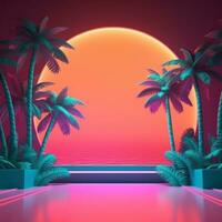 Glowing Tropical Themed 3D Abstract Background generative AI photo