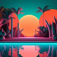 Glowing Tropical Themed 3D Abstract Background generative AI photo