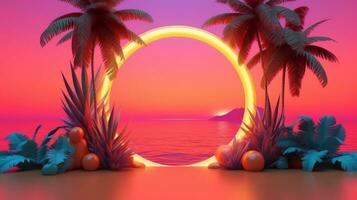 Glowing Tropical Themed 3D Abstract Background generative AI photo