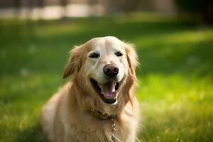 retrato de un grande contento suburbano perro al aire libre generativo ai foto