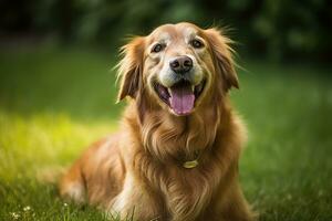 retrato de un grande contento suburbano perro al aire libre generativo ai foto