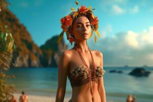 Hyper Realistic 3D Render of an Attractive Female on a Summer Beach generative AI photo