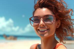 Hyper Realistic 3D Render of an Attractive Female on a Summer Beach generative AI photo