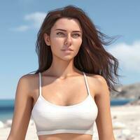 Hyper Realistic 3D Render of an Attractive Female on a Summer Beach generative AI photo