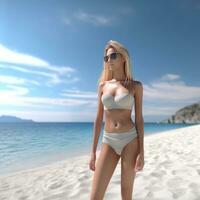 Hyper Realistic 3D Render of an Attractive Female on a Summer Beach generative AI photo