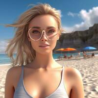 Hyper Realistic 3D Render of an Attractive Female on a Summer Beach generative AI photo