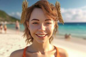 Hyper Realistic 3D Render of an Attractive Female on a Summer Beach generative AI photo