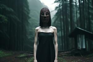 Masked Mysterious Woman in a Forest generative AI photo