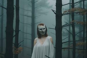 Masked Mysterious Woman in a Forest generative AI photo