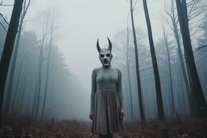 enmascarado misterioso mujer en un bosque generativo ai foto