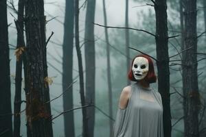 enmascarado misterioso mujer en un bosque generativo ai foto