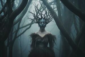 Masked Mysterious Woman in a Forest generative AI photo