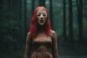 enmascarado misterioso mujer en un bosque generativo ai foto