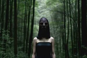 enmascarado misterioso mujer en un bosque generativo ai foto