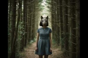 Masked Mysterious Woman in a Forest generative AI photo