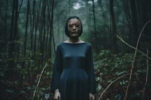 enmascarado misterioso mujer en un bosque generativo ai foto