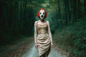 enmascarado misterioso mujer en un bosque generativo ai foto