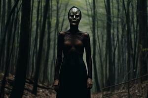 Masked Mysterious Woman in a Forest generative AI photo