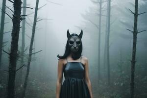 enmascarado misterioso mujer en un bosque generativo ai foto