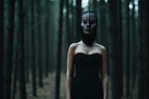 Masked Mysterious Woman in a Forest generative AI photo