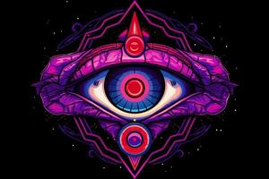 Mystical Purple Eye Magic Theme Design on a Black Background generative AI photo