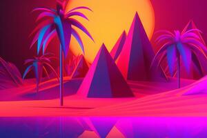 Neon Tropical Synthwave Theme 3D Abstract Background generative AI photo