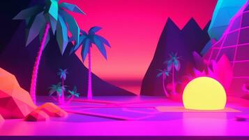 Neon Tropical Synthwave Theme 3D Abstract Background generative AI photo