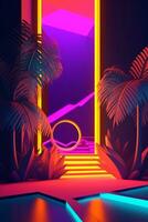 Neon Tropical Synthwave Theme 3D Abstract Background generative AI photo