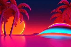 Neon Tropical Synthwave Theme 3D Abstract Background generative AI photo