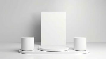 Clean white minimal podium for product presentation. Generative Ai. photo