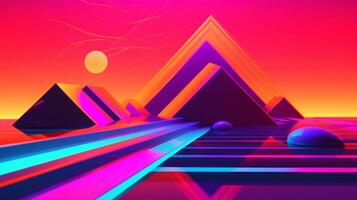 Neon Tropical Synthwave Theme 3D Abstract Background generative AI photo