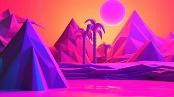 Neon Tropical Synthwave Theme 3D Abstract Background generative AI photo