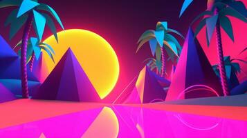 Neon Tropical Synthwave Theme 3D Abstract Background generative AI photo