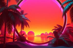 Neon Tropical Synthwave Theme 3D Abstract Background generative AI photo