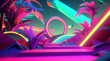 Neon Tropical Synthwave Theme 3D Abstract Background generative AI photo